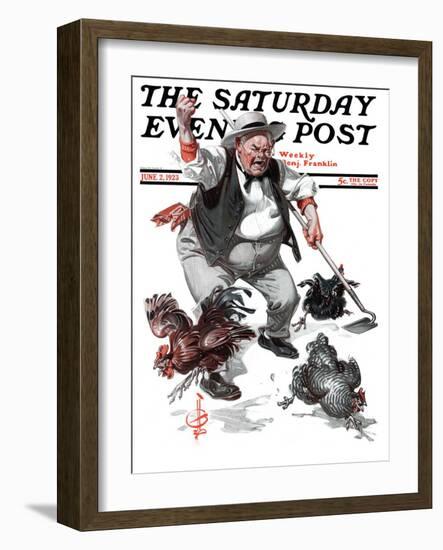 "Shoo Chickens !," Saturday Evening Post Cover, June 2, 1923-Joseph Christian Leyendecker-Framed Giclee Print