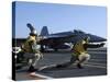 Shooters Aboard the USS George H.W. Bush Give the Go-Ahead Signal to Launch an F/A-18 Super Hornet-Stocktrek Images-Stretched Canvas