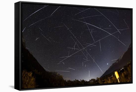 Shooting Stars and Satellites, Multiple Exposure of the Night Sky in Tirol-Niki Haselwanter-Framed Stretched Canvas
