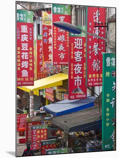 Shop Banners Along the Street, Zhenyuan, Guizhou, China-Keren Su-Mounted Photographic Print