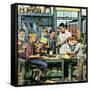 "Shop Class", March 19, 1955-Stevan Dohanos-Framed Stretched Canvas