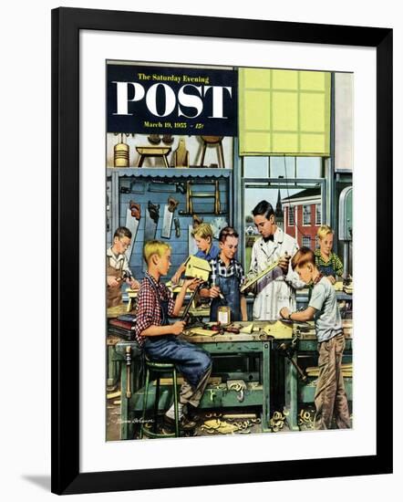 "Shop Class" Saturday Evening Post Cover, March 19, 1955-Stevan Dohanos-Framed Giclee Print