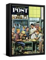 "Shop Class" Saturday Evening Post Cover, March 19, 1955-Stevan Dohanos-Framed Stretched Canvas