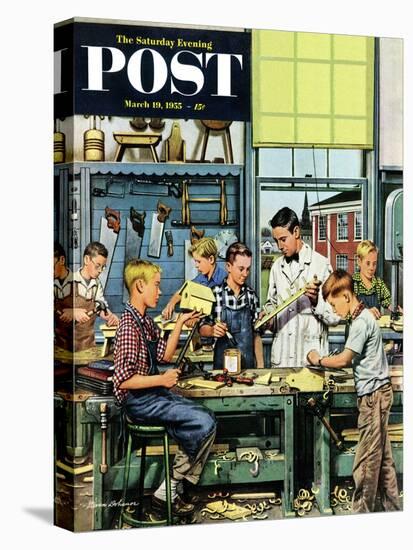 "Shop Class" Saturday Evening Post Cover, March 19, 1955-Stevan Dohanos-Stretched Canvas