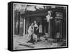 Shop Owner Poses with Two Mannequins Following the Destruction of His Shop by German Bombers-null-Framed Stretched Canvas