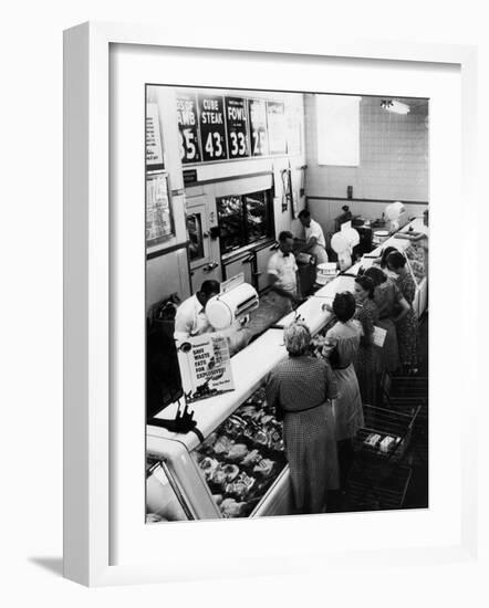 Shoppers at Butcher Counter in A&P Grocery Store-Alfred Eisenstaedt-Framed Photographic Print