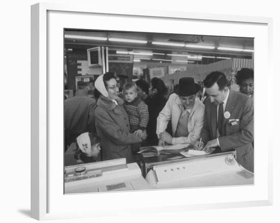 Shoppers Looking at Appliances in Polk's Department Store-Francis Miller-Framed Photographic Print