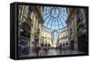 Shopping arcades and glass dome of historical Galleria Vittorio Emanuele II, Milan, Italy-Roberto Moiola-Framed Stretched Canvas