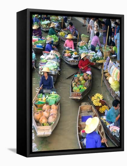 Shopping Boats at the Floating Market, Damnern Saduak, Bangkok, Thailand-Bill Bachmann-Framed Stretched Canvas