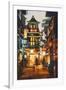 Shopping Place and Cafes with Illumination at Night,Illustration Painting-Tithi Luadthong-Framed Art Print