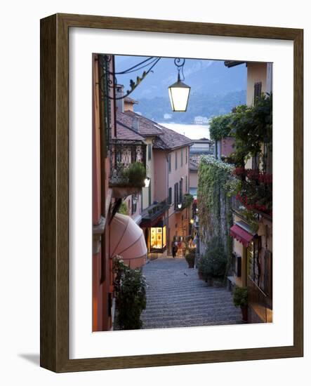 Shopping Street at Dusk, Bellagio, Lake Como, Lombardy, Italy, Europe-Frank Fell-Framed Photographic Print