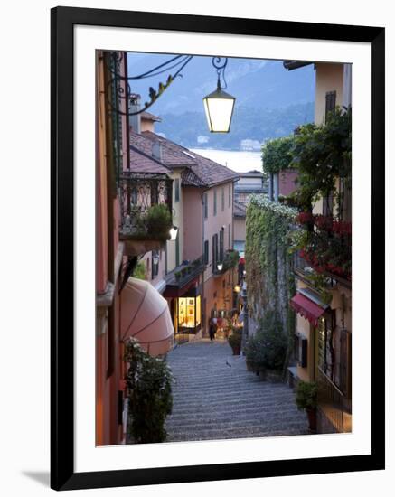 Shopping Street at Dusk, Bellagio, Lake Como, Lombardy, Italy, Europe-Frank Fell-Framed Photographic Print