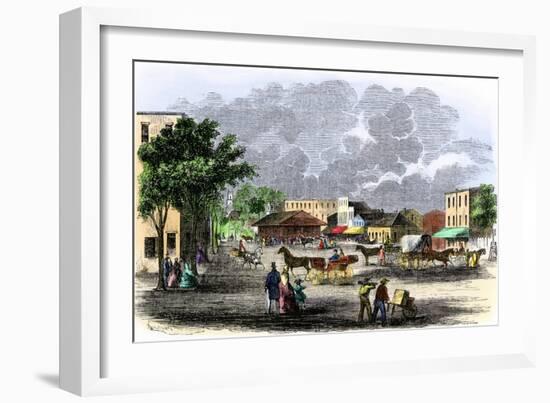 Shops and Market on the Town Square, Covington, Kentucky 1850s-null-Framed Giclee Print