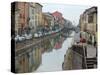 Shops and Restaurants Along Canal, Naviglio Grande, Milan, Italy-Lisa S. Engelbrecht-Stretched Canvas