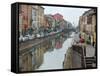 Shops and Restaurants Along Canal, Naviglio Grande, Milan, Italy-Lisa S. Engelbrecht-Framed Stretched Canvas