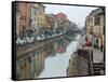 Shops and Restaurants Along Canal, Naviglio Grande, Milan, Italy-Lisa S. Engelbrecht-Framed Stretched Canvas