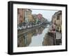 Shops and Restaurants Along Canal, Naviglio Grande, Milan, Italy-Lisa S. Engelbrecht-Framed Premium Photographic Print