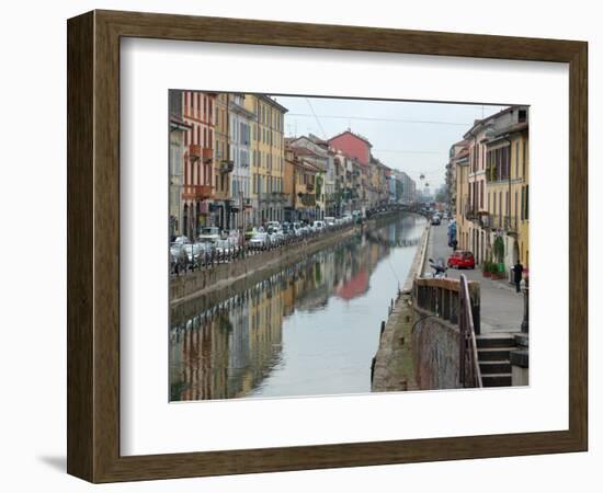 Shops and Restaurants Along Canal, Naviglio Grande, Milan, Italy-Lisa S. Engelbrecht-Framed Photographic Print