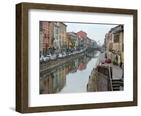 Shops and Restaurants Along Canal, Naviglio Grande, Milan, Italy-Lisa S. Engelbrecht-Framed Photographic Print