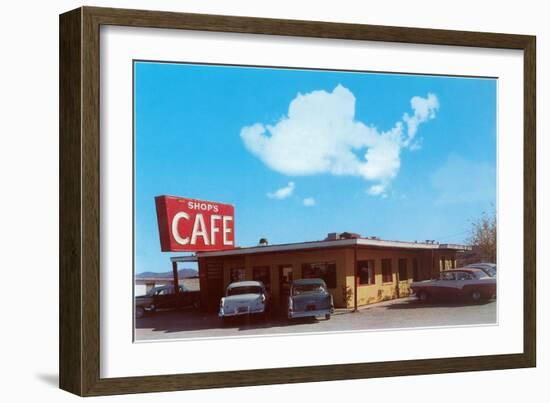 Shops Cafe, Roadside Retro-null-Framed Art Print