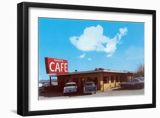 Shops Cafe, Roadside Retro-null-Framed Art Print