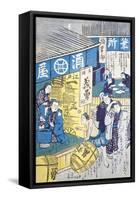 Shops in Edo-null-Framed Stretched Canvas
