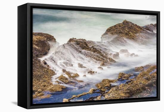 Shore Acres State Park, Oregon, USA. Blur of waves flowing over rocks.-Emily Wilson-Framed Stretched Canvas