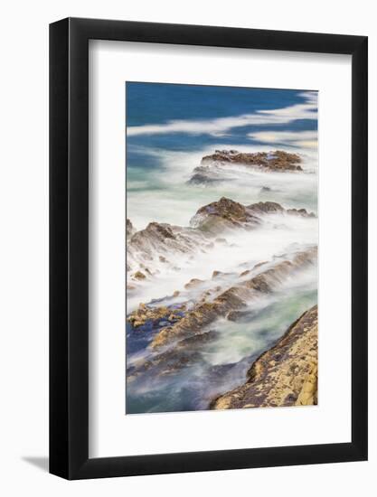 Shore Acres State Park, Oregon, USA. Blur of waves flowing over rocks.-Emily Wilson-Framed Photographic Print