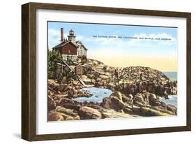 Shore and Lighthouse, Isle Royale, Lake Superior, Michigan-null-Framed Art Print