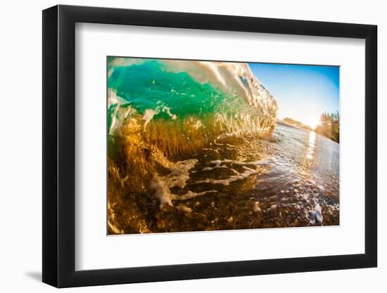 Shorebreak Sunrise-Breaking ocean wave, Kauai, Hawaii-Mark A Johnson-Framed Photographic Print