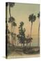 Shoreline view of Indian River with Palm Trees, Florida - Florida-Lantern Press-Stretched Canvas