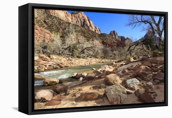 Shores of the Virgin River in Winter, Zion Canyon, Zion National Park, Utah, Usa-Eleanor Scriven-Framed Stretched Canvas