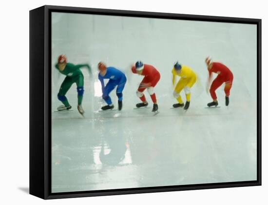 Short Track Speed Skaters at the Starting Line-Steven Sutton-Framed Stretched Canvas