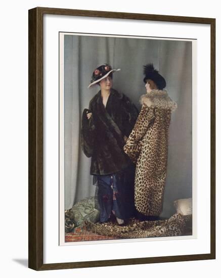 Short Wrap-Over Fur Coat and Flat Muff in a Dark Coloured Fur-null-Framed Photographic Print