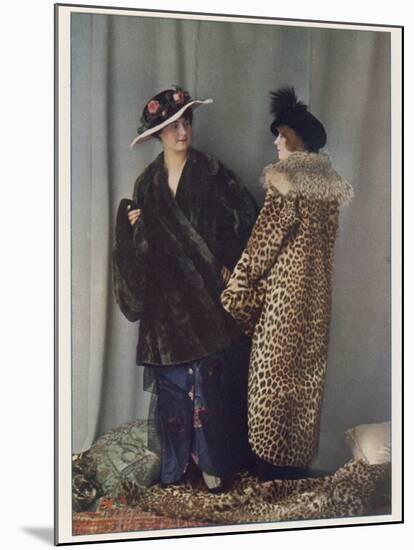 Short Wrap-Over Fur Coat and Flat Muff in a Dark Coloured Fur-null-Mounted Photographic Print