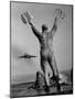 Shot of a Man Using Hand Lights to Signal an Incoming Aircraft Towards the Carrier's Landing-Hank Walker-Mounted Photographic Print