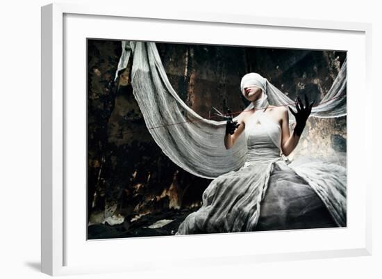 Shot Of A Twilight Girl In White Dress. Halloween, Horror-prometeus-Framed Art Print