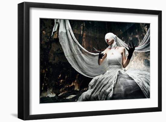 Shot Of A Twilight Girl In White Dress. Halloween, Horror-prometeus-Framed Art Print