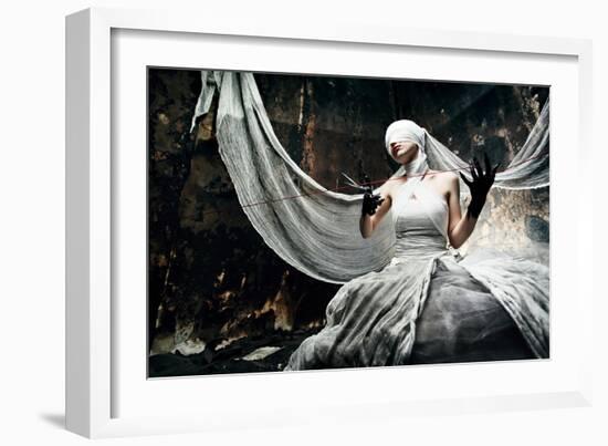 Shot Of A Twilight Girl In White Dress. Halloween, Horror-prometeus-Framed Art Print