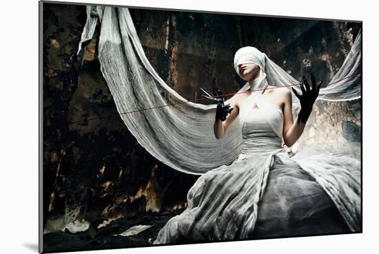 Shot Of A Twilight Girl In White Dress. Halloween, Horror-prometeus-Mounted Art Print