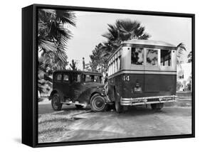 Shot of Bus and Automobile in Collision-null-Framed Stretched Canvas