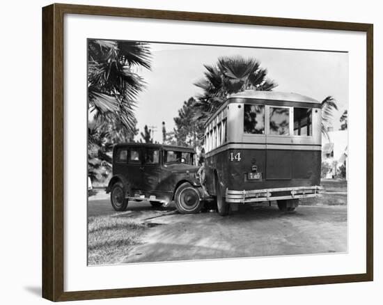 Shot of Bus and Automobile in Collision-null-Framed Photographic Print