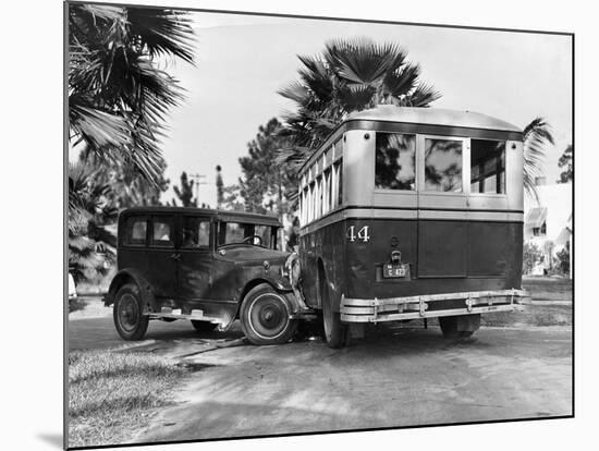 Shot of Bus and Automobile in Collision-null-Mounted Photographic Print