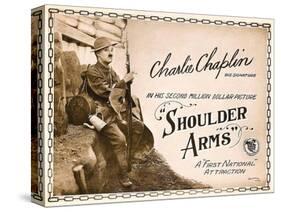 SHOULDER ARMS, on left: Charles Chaplin (aka 'Charlie Chaplin') on Title Card, 1918.-null-Stretched Canvas