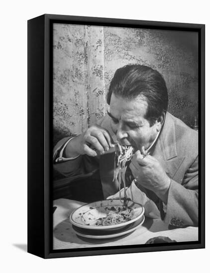 Shoveling Is Good for Speed But Not for the Vest or the Tablecloth at Gene Leone's Restaurant-null-Framed Stretched Canvas