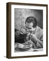 Shoveling Is Good for Speed But Not for the Vest or the Tablecloth at Gene Leone's Restaurant-null-Framed Photographic Print