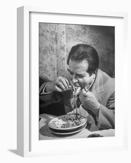 Shoveling Is Good for Speed But Not for the Vest or the Tablecloth at Gene Leone's Restaurant-null-Framed Photographic Print