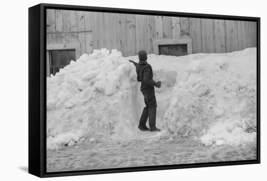 Shoveling snow, Clinton Gilbert farm, Vermont, 1940-Marion Post Wolcott-Framed Stretched Canvas