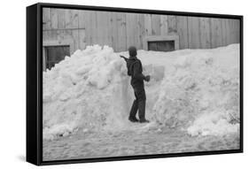 Shoveling snow, Clinton Gilbert farm, Vermont, 1940-Marion Post Wolcott-Framed Stretched Canvas