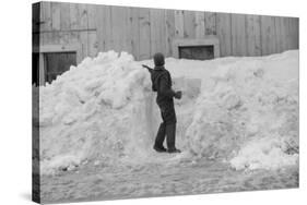 Shoveling snow, Clinton Gilbert farm, Vermont, 1940-Marion Post Wolcott-Stretched Canvas